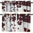 thumbnail image 1 of Cowhide Print Valance 3 Piece Set,Farm Animals Cow Brown 3D Fur Retro Pattern,Home Living Room Kitchen Decorative Window Curtains Valance, 1 of 6