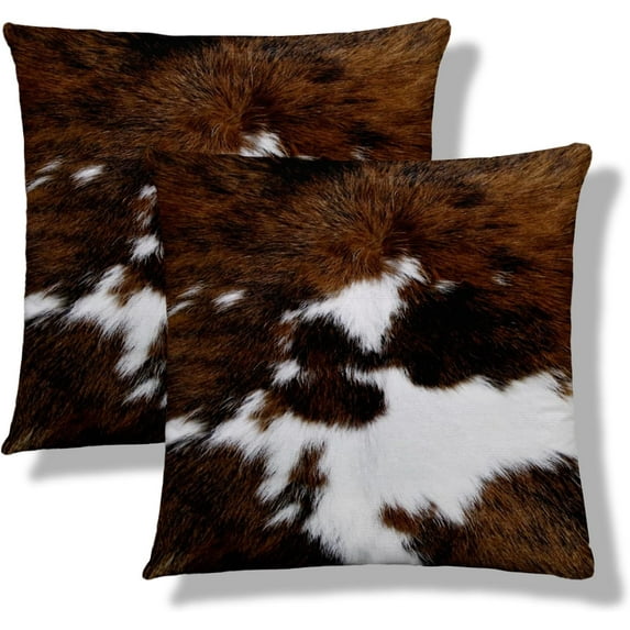 Cowhide Printing Throw Pillow Covers 20x20 Set of 2 Cow Print Short Plush Pillows Case Brown White Square Cushion Cover Decorative Pillowcases for Couch Bed