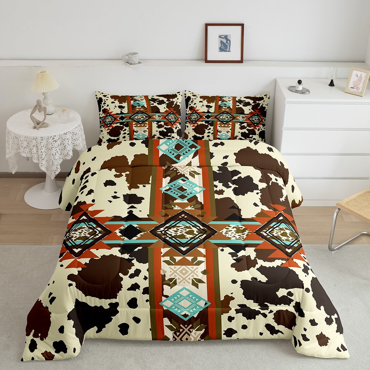 Cowhide Quilt Brown Highland Cow Print Bedding Set Western Comforter cowhide-quilt-brown-highland-cow-print-bedding-set-western-comforter
