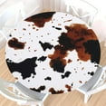 thumbnail image 1 of Cowhide Round Fitted Tablecloth with Elastic Edge,Water-Resistant Brown White Animal Cow Skin Spots Table Cover for 48-52" Found Tables Rustic Western Farmhouse Table Cloth for Dinner,Outdoor,Patio, 1 of 4