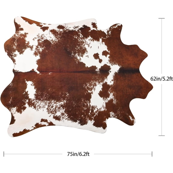 Cowhide Rug 5.2 x 6.3 Feet, Cow Hide  No-Slip Backing, Faux Cowhide Thickened Elastic, for Bedroom Living Room Home Office Western Decor