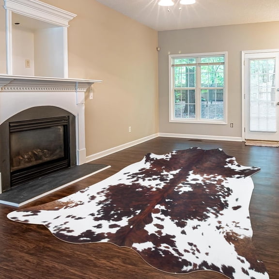 Cowhide Rug Cow Print Rug 10x8 Feet,Large Cow Hide Rugs for Living Room Bedroom Dining Room Home Office Brown Animal Print Carpet for Home Decor
