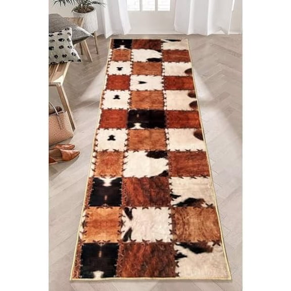 Cowhide Rug Cow Print Rug for Bedroom Western Rugs Brown Runner Rug 2x6,Farmhouse Vintage Throw Accent Area Rug Non Slip Washable Runner Floor Carpet for Entryway Hallway Kitchen Laundry Bathroom