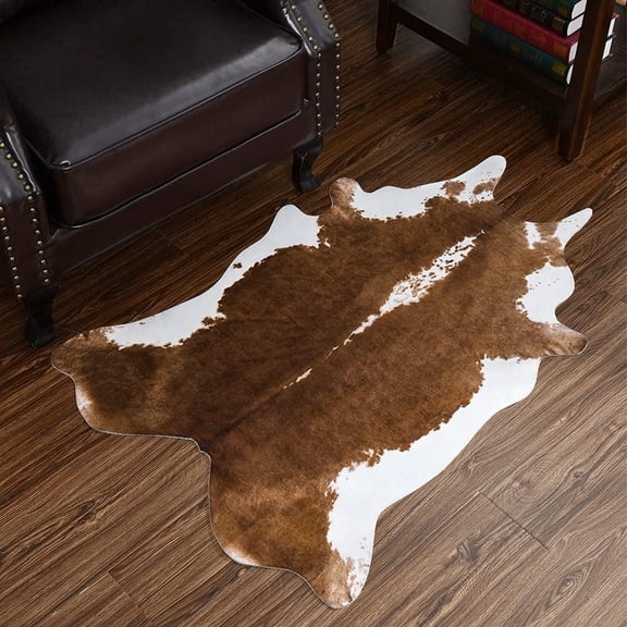 Cowhide Rug, Cute Rug for Living Room Faux Cow Print Carpet for Bedroom Office Table, 3.6 x 2.3 , Khaki Brown