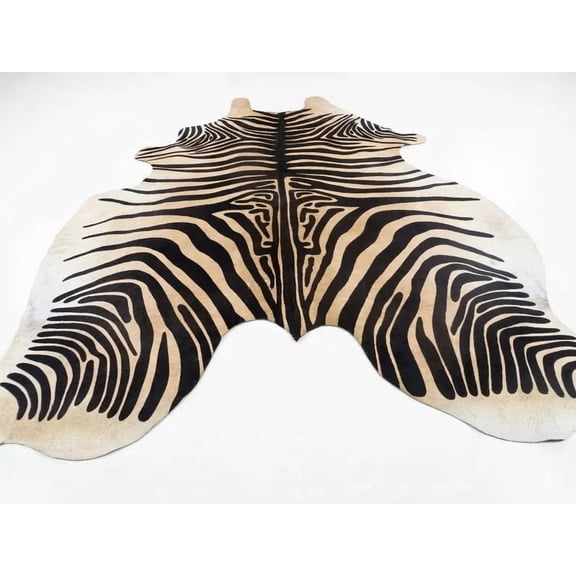 Cowhide Rug Huge Zebra Print Leather Rug 6x6 ft