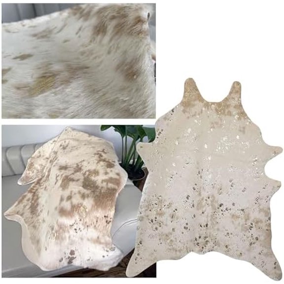 Cowhide Rug for Living Room 79.2 x 60 in (5x7 ft) - Faux Fur Cow Hide 5x7 Area Rugs - Animal Print Irregular Shaped Rug for Bedroom Dining Room Kitchen, Decor, Gift, Off White