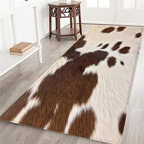 Cowhide Rug for Living Room, Hallway - Brown Cow Fur Print Western, Farmhouse Area Rug Non-Slip Floor Carpet for Bedroom, Indoor Entrance, Kitchen$$Home Decor, Kitchen, & Other