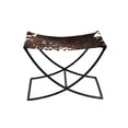 thumbnail image 1 of Cresta Modern Cowhide Accent Stool | Genuine Leather Sling Seat Stool with Iron | X-Base, Rustic Farmhouse Indoor Accent Furniture Black & White, 1 of 4