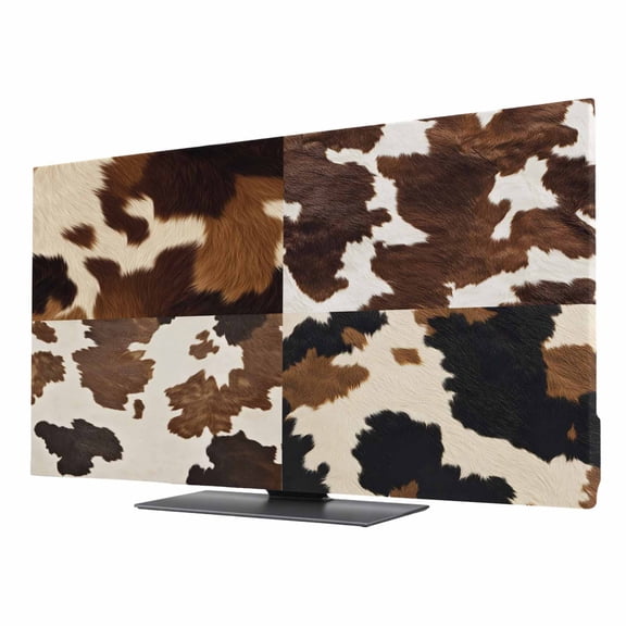 Cowhide TV Dust Cover 24 Inch, Cow Skin Texture Abstract Countryside Western Computer Monitor Cover Dustproof Stretchable Indoor TV Screen Protector for LED LCD Universal Monitors