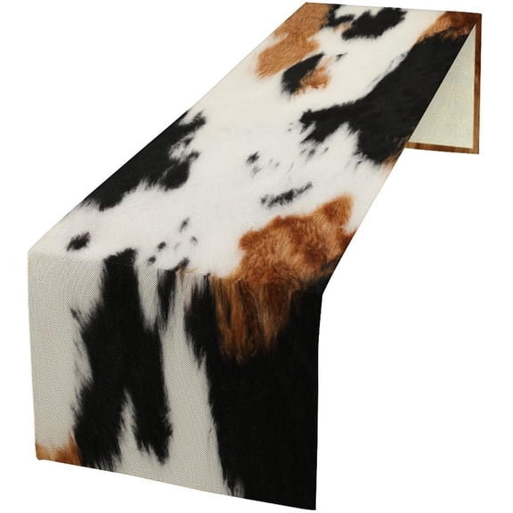 Cowhide Table Runne Vintage Cow Print 3D Rustic Theme Animal Fur Skin Farm Dining Table Decoration for Kitchen Dining Room Holiday Party Decor 13x120in