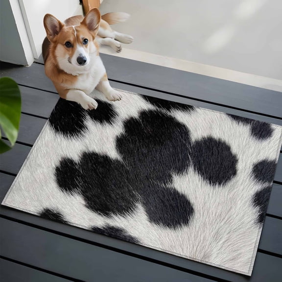Cowhide Texture 2x3 Area Rugs for Living Room, Country Farm Cow Animal Classic Black White Spots Non Slip Floor Mat Washable Low-Profile Indoor Carpet for Bedroom, Dining Room, Bathroom