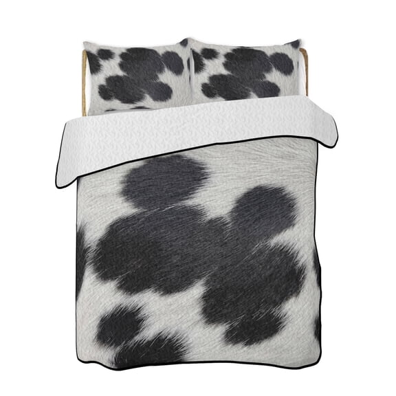 Cowhide Texture Quilts Bedding Set California King Country Farm Cow Animal Classic Black White Spots Lightweight Quilted Bedspread 3 Piece Bed Quilt with 2 Pillow Shams for Bedroom 96" x 106"