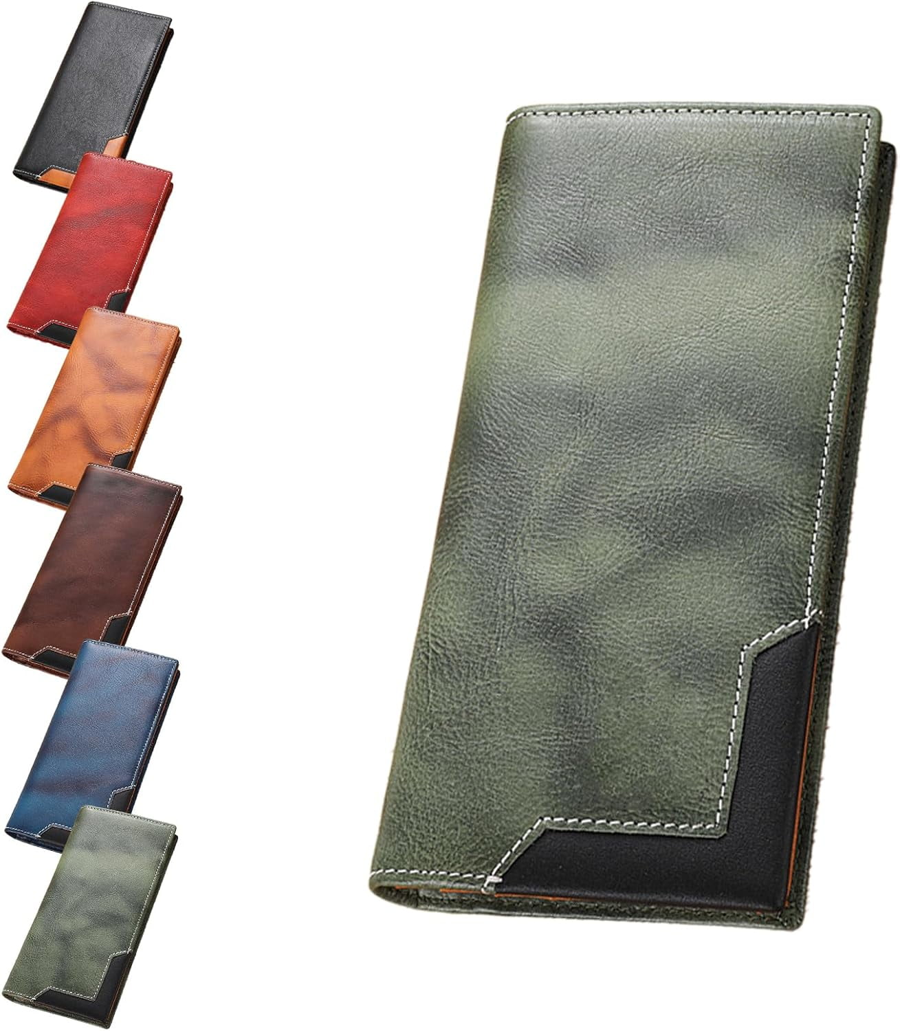 Cowhide Vintage Wallet,Mens Leather Bifold Long Card Wallets for Father ...