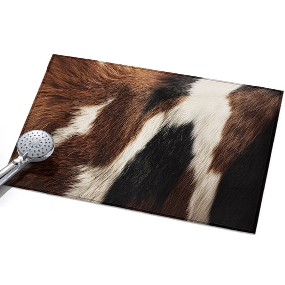 Cowhide Washable Area Rug 2 x 3 ft Brown Black White Animal Cow Fur Texture, Soft Non Slip Rugs Stain Repellent Indoor Felt Carpet for Living Dining Room Bedroom Home Office