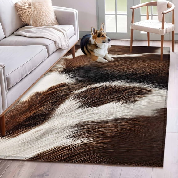 Cowhide Washable Area Rug 3x5 Brown Black White Animal Cow Print Low-Profile Small Area Rugs with Non Slip Backing Indoor Floor Carpet for Entrance Living Room Bedroom Home Office