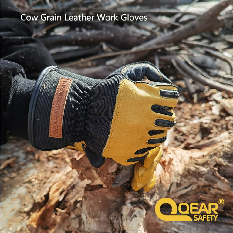 Cowhide Work Safety Gloves, Gardening, Thorn Resistance, Mechanic Work,  Palm Padded, Knuckle TPR Anti-Impact Protect, Screen Touch Fingers,  Multi-Purpose, size XXL 