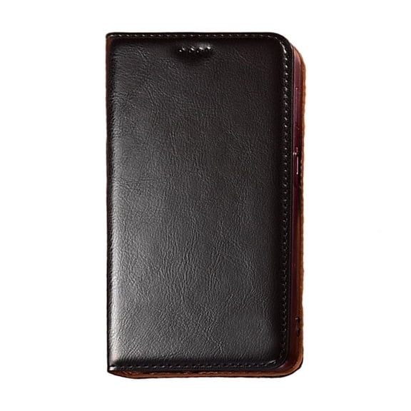 Cowhide leather for iPhone Crazy Horse pattern mobile phone case with card slot and kickstand flip cover
