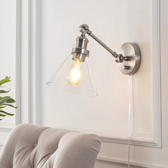 JONATHAN Y Cowie 8" Iron/Glass Adjustable LED Wall Sconce, Nickel