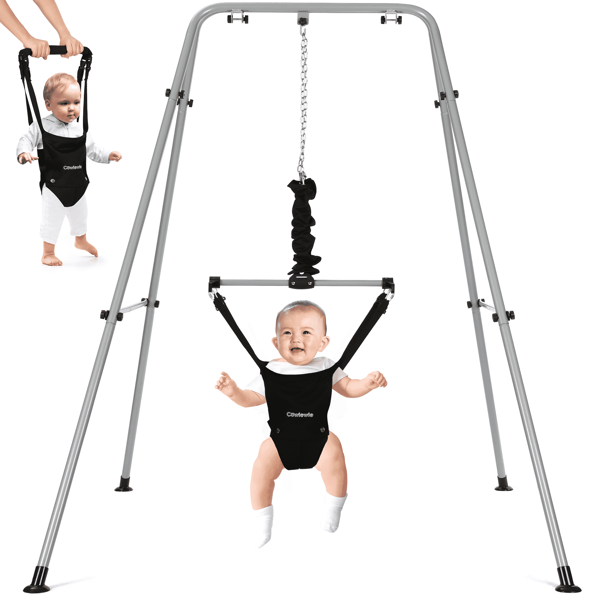 Cowiewie  2 in 1 Baby Jumper, Baby Bouncer or Walker with Strong Support Stand and Baby Walking Harness Function, Activity Center for 6-24 Months Infant, Grey