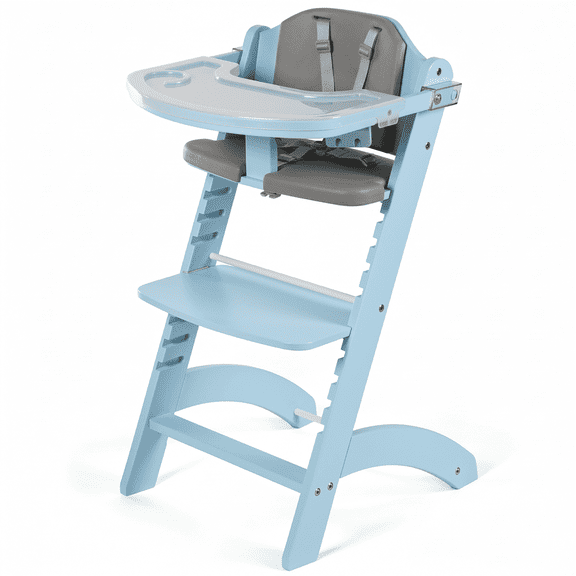 Cowiewie 3 in 1 Convertible Wooden Baby High Chair, 10-Level Adjustable, 2-Tier Removable Tray, 2 Waterproof Cushions, Blue, for Babies and Toddlers