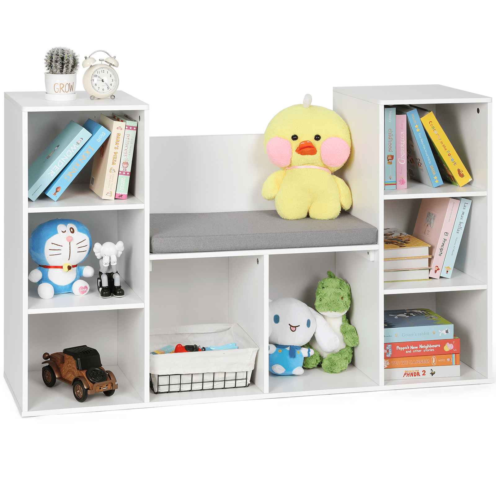 Cowiewie Kids Bookshelf with Reading Nook, 8-Cubby Toy Storage