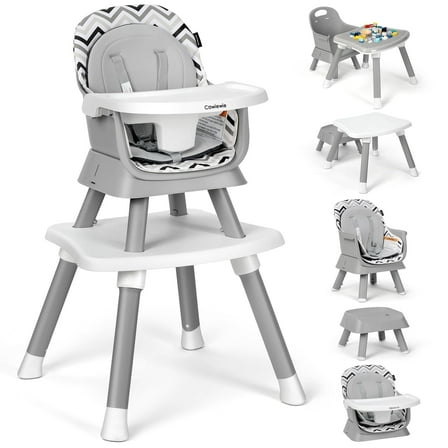 Cowiewie 8 in 1 Baby High Chair for Babies, Toddler Dining Booster Seat, BPA Free PP Material, White & Grey Wave