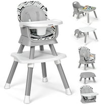 Cowiewie 8 in 1 Baby High Chair for Babies, Toddler Dining Booster Seat, BPA Free PP Material, White & Grey Wave