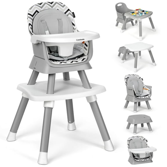 Cowiewie 8 in 1 Baby High Chair for Babies, Toddler Dining Booster Seat, BPA Free PP Material, Grey