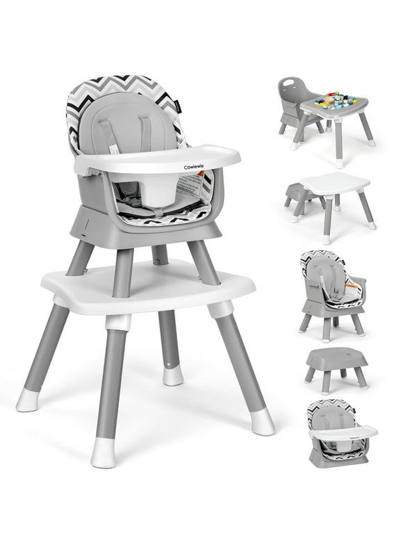 Cowiewie 8 in 1 Baby High Chair for Babies, Toddler Dining Booster Seat, BPA Free PP Material, Grey