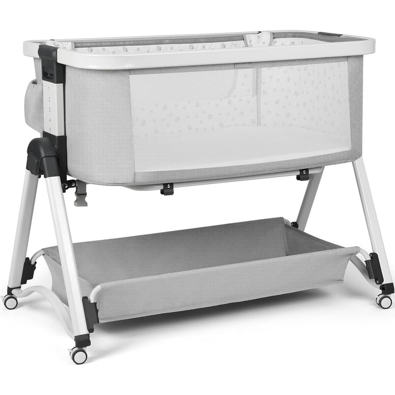 Cowiewie Baby Swingable Bassinet Infant Newborn Bassinet with 3 Stages Bedside Sleeper Travel Cot Bassinet with Mattress Breathable Net 6 Height