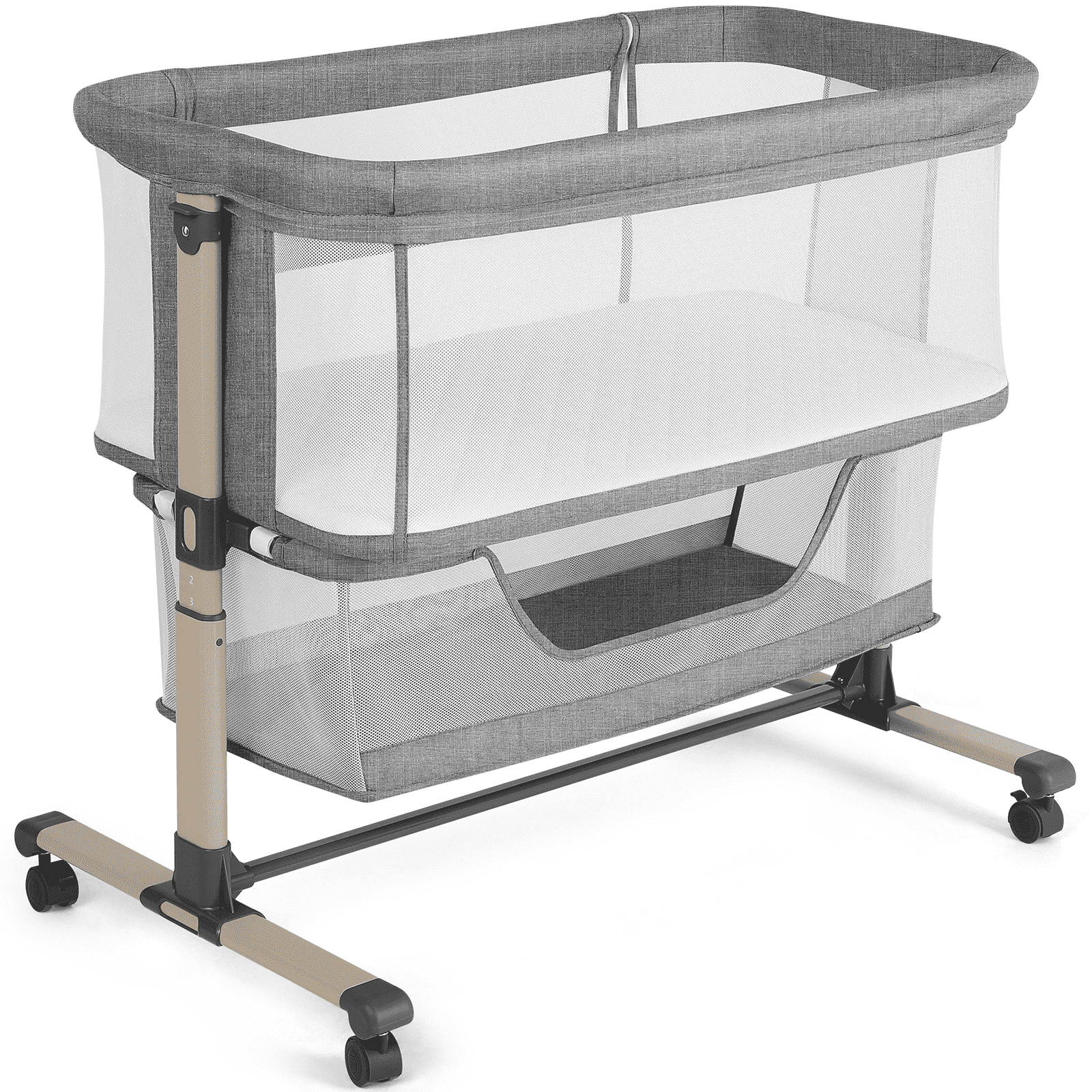 Cowiewie Bedside Sleeper Bassinet, Adjustable Breathable Baby Bassinet, Grey