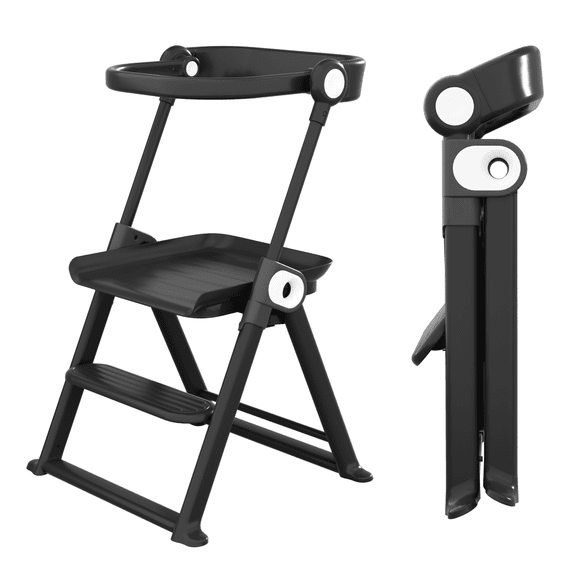 Cowiewie Foldable Toddler Tower, Space-Saving Kitchen Step Stool Standing Tower for Toddler, Black
