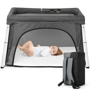 Cowiewie Portable Travel Crib Playard（0-3years,Unisex） with Insulation Mattress, Breathable and Washable Playpen, Dark Gray