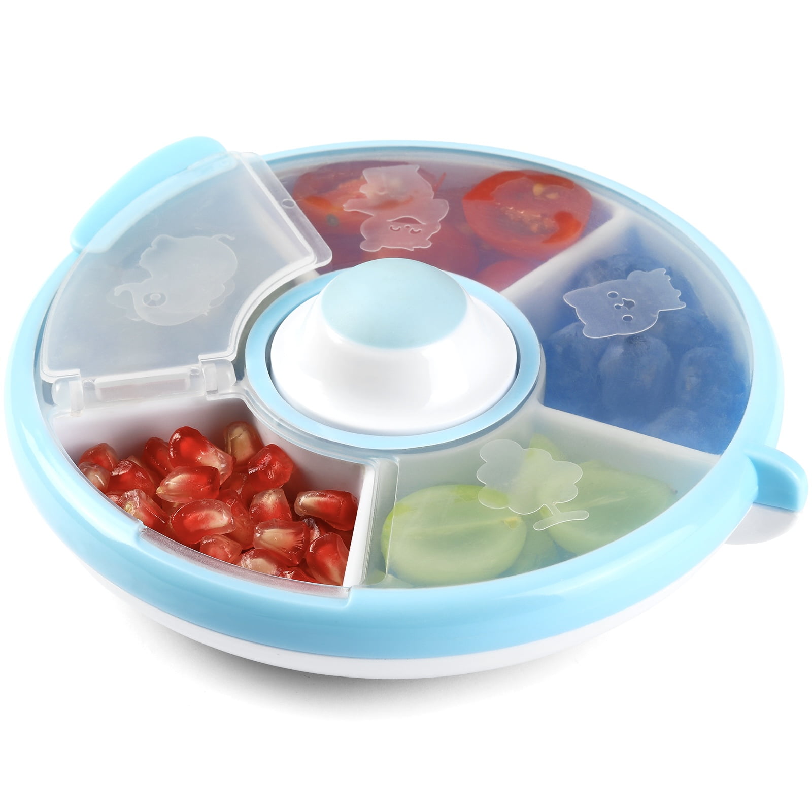 Cowiewie Snack Container for Kids with Lid, 5 Compartments, BPA and PVC  Free Kids Snack Spinner, Blue