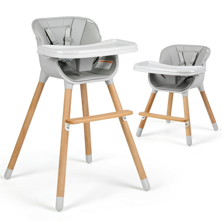 Cowiewie 3 in 1 Wooden High Chair for Babies with Adjustable Legs Removable Tray Gray Walmart