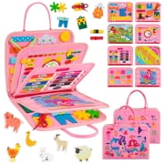 Cowin Busy Board Montessori Toys for Toddler Girls Birthday Gifts, Busy Book Learning Toy for toddlers 1-4, Educational Learning Toy for Airplane Car Travel, Pink