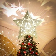 Cowin Christmas Tree Topper Projector, LED Star Tree Topper Light, Glitter Gold Star Topper Projector with Rotating Star Projection for Indoor Christmas Tree Decor, Xmas Decorations