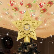 Christmas Tree Star Topper, Built-in Led Santa Claus Projector Pentagram Plug in Christmas Tree Ornament for Indoor Christmas New Year Holiday Tree Decor (Golden)