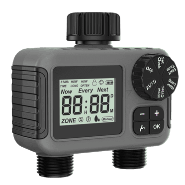 Cowin Sprinkler Timer 2 Outlet, Outdoor Garden Hose Faucet Timers with Rain Delay/Manual/Automatic Watering System, Digital Irrigation Timer for Yard, Gray