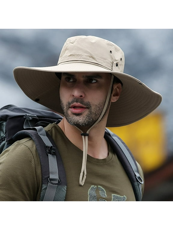 Sun Hat for Men Sun Protection Wide Brim Bucket Hat Waterproof Breathable Packable Boonie Hat for Fishing Khaki