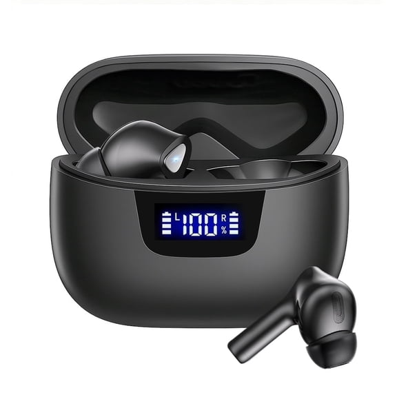 Cowin True Wireless Earbuds, Bluetooth Headphone with Smart LED Display Charging Case, Black