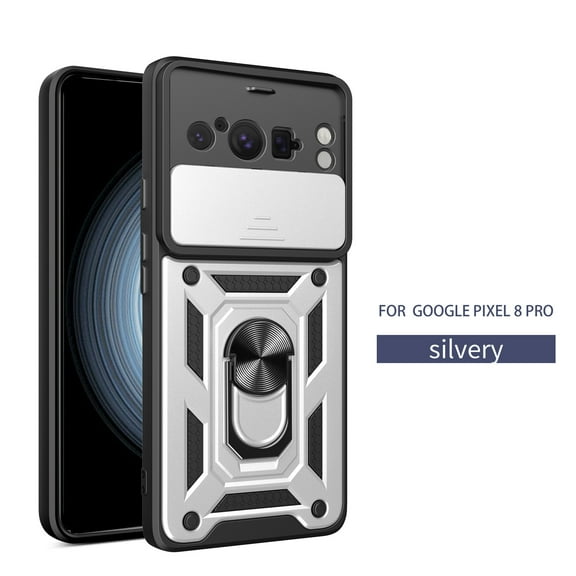 Cowithday Case for Google Pixel 8 Pro 5G, Pixel 8 Pro Phone Case with Slide Camera Cover, Kickstand Heavy Duty Rugged Shockproof Military Grade Protective Cover for Google Pixel 8 Pro 5G 6.7", Silver