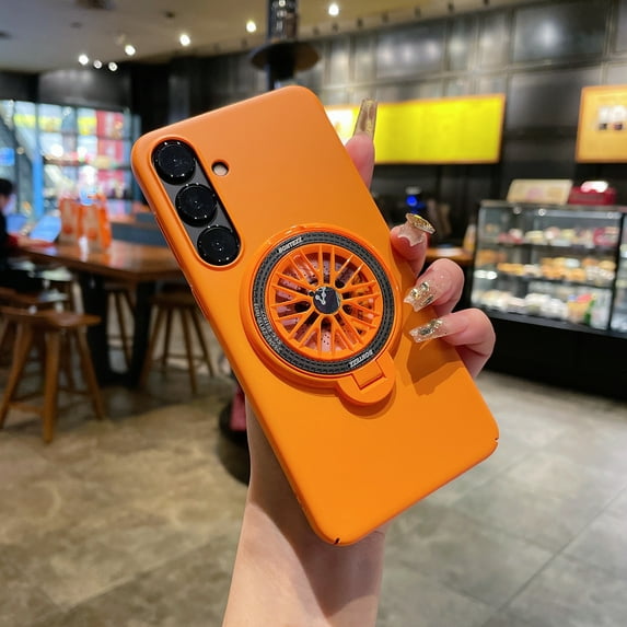 Cowithday Case for Samsung Galaxy S24 Plus 2024, with Rotating Ring Kickstand Heavy Duty Protection Hard PC Back Shockproof Stand Protective Shell Slim Lightweight Cover for Galaxy S24 Plus, Orange