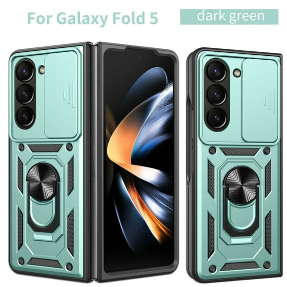 Cowithday Case for Samsung Galaxy Z Fold5 with Camera Cover & Kickstand, Slide Lens Protection 360°Rotate Ring Hybrid Rugged Bumper Shockproof Case Cover for Samsung Z Fold 5 5G 7.3" 2023, Green
