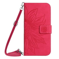 Cowithday Crossbody Wallet Phone Cover Case for Samsung Galaxy A14 5G 2023, Embossed Sunflower Shockproof Lanyard Shoulder Strap Slim Handbag Purse Flip Case for Samsung A14 6.6", Rose