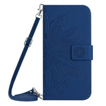 Cowithday Crossbody Wallet Phone Cover Case for Samsung Galaxy A55 5G 2024, Embossed Sunflower Shockproof Lanyard Shoulder Strap Slim Handbag Purse Flip Case for Samsung A55 6.6", Darkblue
