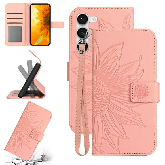Cowithday Flip Wallet Cover Case for Samsung Galaxy A05s Phone, A05s Cases for Cell Phones, PU Leather Embossed Sunflower Shockproof Kickstand Slim Case for Samsung A05s 6.7 inch 2023, Pink