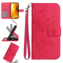 Cowithday Flip Wallet Cover Case for Samsung Galaxy S21 Ultra 5G Phone, S21 Ultra TPU Case, PU Leather Embossed Sunflower Shockproof Kickstand Slim Magnetic Case for Samsung S21 Ultra 6.8", Rose