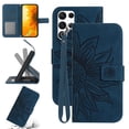 thumbnail image 1 of Cowithday Flip Wallet Cover Case for Samsung Galaxy S24 Ultra 5G Phone, S24 Ultra TPU Case, PU Leather Embossed Sunflower Shockproof Kickstand Slim Magnetic Case for Samsung S24 Ultra 5G, Inkblue, 1 of 12