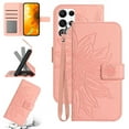 thumbnail image 1 of Cowithday Flip Wallet Cover Case for Samsung Galaxy S24 Ultra 5G Phone, S24 Ultra TPU Case, PU Leather Embossed Sunflower Shockproof Kickstand Slim Magnetic Case for Samsung S24 Ultra 5G, Pink, 1 of 12